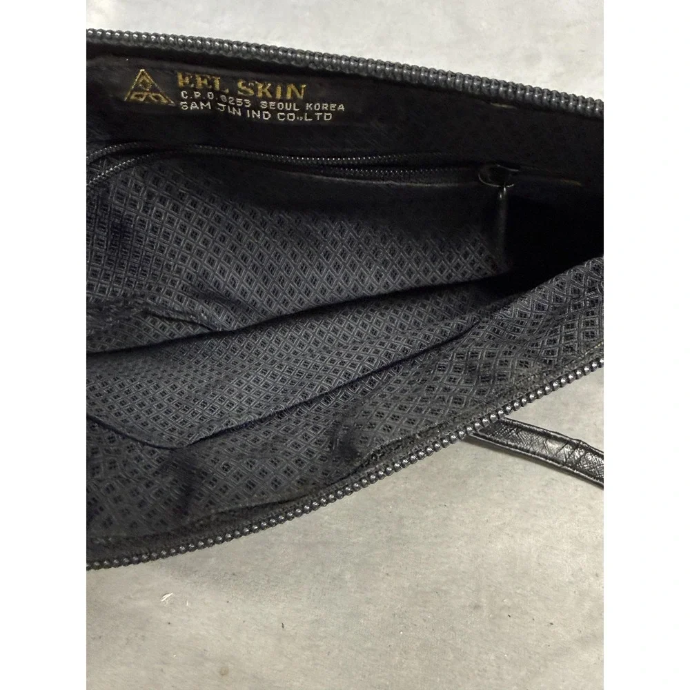 Sam Jin Eel‎ Skin Leather Crossbody Bag Purse Womens Black Convertible Clutch